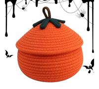 Basket with Lid, Woven Storage Basket for Halloween Decorations, Cute Seasonal Organiser, Rubbish Bin for Home, Living Room, Bedroom, Autumn Decoration Accent, Rustic Sweet