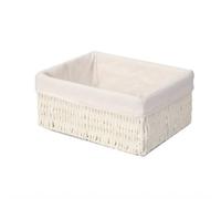 Basket with Soft Inner Lining and Braided Body Rectangular Box Shape Open Top Organizer for Closet Shelves Drawers Neat Arrangement, White, Large 26 20 12 Cm