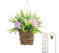 Basket Wreath - Artificial Flowers Basket Wreath For Front Door & Wall | 14.17 Inch Welcome Sign For Indoor Outdoor Use, Farmhouse Wedding Decor & Home Porch Hanger, 200g Lightweight Floral