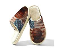 Basketball American Flag Slippers for Women Men, Memory Foam House Shoes L
