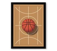 Basketball at Court Center Minimalist Framed Wall Art Print A1 (84.1×59.4cm) Black, Wall Decor for Living Room, Bedroom, Office & Home, Ready to Hang, Art Gift