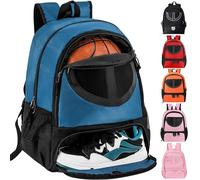 Basketball Bag Backpack for Men Women with Ball & Shoes Compartment 30L Capacity Lightweight Breathable Boys Girls Soccer Ball Bag Backpack Fit Volleyball Football Sports Travel School Gym Blue