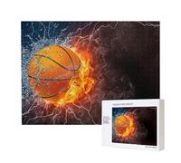 Basketball Ball On Fire And Water,500 Pieces Wooden Jigsaw Family Game Jigsaw Puzzles for Adults Teens Home Decor