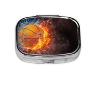 Basketball Ball On Fire and Water,Meta Pill Box 2 Compartment Medicine Case,Portable Organizer,Rectangle Meta Portable Organizer Pill Box 636 Compartment Medicine Case