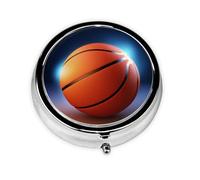 Basketball Ball Pill Box Metal Round Small Pill Case Cute 3 Compartment Pill Organizer Portable Travel Pillbox Mini Pill Container Holder for Daily Medicine Supplement Vitamin
