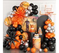 Basketball Balloon Arch Kit, 111pcs Orange and Black Silver Balloons Garland Kit with Explosion Star Balloons, Sports Balloon Kit for Boys Birthday Baby Shower Sports Theme Decorations Supplies