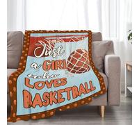Basketball Blanket Just A Girl Who Loves Basketball Decor Throw Blanket Super Warm Soft Plush Fleece Flannel Sport Theme Blanket Gifts for Girls Boys Winter Couch Bedding for Baby Kids Women 50"X60"