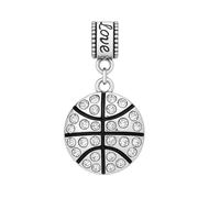 Basketball Charm Bead - Silver-Plated Crystal Dangle Charm for Bracelets & Necklaces - Compatible with Pandora, Troll, Chamilia & European Bracelets - Basketball Jewelry & Accessories - Gift for