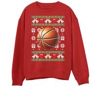 Basketball Christmas Sweatshirt for Children Festive Adorable Christmas Jumper for Boys Girls Ugly Xmas Sweater for Children, 12-13 Years, Red