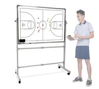 Basketball Coaching Board with Sliding Wheel Bracket, 360° Flip Panel, Dry Erase White Board for Tactical Deployment and Teaching Strategies