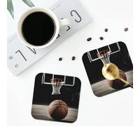 Basketball Coasters for Drinks 4 Pack Non-slip Leather Coasters Round cup mat for home Tabletop Decor 10 cm
