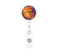 Basketball Colorful Sketch Enjoyment Badge Reel Retractable Badge Holder with Keychain Funny ID Clips for Badges Lightweight Plastic Name Card Holders for Nurses Office Teacher