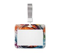 Basketball Colorful Sketch Enjoyment ID Badge Holder with Lanyard ID Card Holders Waterproof Plastic Name Card Case Sliding ID Protector Pouch Name Tag Holders for Office Work Business