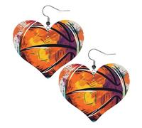 Basketball Colorful Sketch Enjoyment Leather Earrings for Women Heart Earrings Lightweight Dangle Drop Earrings Cute Jewelry Gift