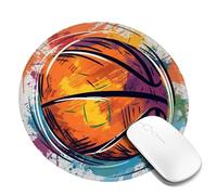 Basketball Colorful Sketch Enjoyment Mouse Pad Waterproof Gaming Mousepad with Non-Slip Rubber Base Round Computer Mouse Mat for Office Latop Mousepads Washable Cloth Desk Pad 8 x 8 in