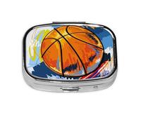 Basketball Colorful Sketch Enjoyment Printed,Meta Pill Box 2 Compartment Medicine Case,Portable Organizer,Rectangle Meta Portable Organizer Pill Box 631 Compartment Medicine Case