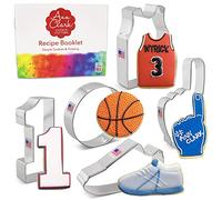 Basketball Cookie Cutters 5-Pc. Set Made in The USA by Ann Clark, Sneaker, Ball, Jersey, Number 1, Fan Hand
