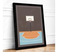 Basketball Court at Rest Minimalist Framed Wall Art Print A1 (84.1×59.4cm) Black, Wall Decor for Living Room, Bedroom, Office & Home, Ready to Hang, Art Gift