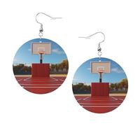 Basketball Court Backboard Prints Leather round earrings Pendant Stylish and beautiful Lightweight Dangle for Women Girls