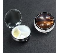 Basketball Court Pill Box with Mirror 3 Compartment Decorative Pill Case for Purse or Pocket Small Round Pill Organizer Weekly Metal Medicine Tablet Vitamin Holder Travel Gift