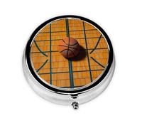 Basketball Court Print Pill Box 3 Compartments Round Pill Organizer Metal Waterproof Portable Pill Case for Pocket or Purse Vitamin/Fish Oil/Pills/Supplements