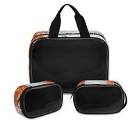 Basketball Creativity Makeup Bag for Women Men, Basketball Ball Translucent Cosmetic Bag Wash Pouch Shower Bag 3 Pcs Travel Toiletry Toiletries Cosmetic Organizer