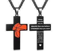 Basketball Cross Necklace for Men, Bible Verse Pendant Gifts for Birthday Christmas, Baptism Christian Religious Basketball Accessories Stuff Gifts, S, Stainless Steel, No Gemstone