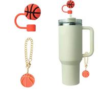 Basketball Cup Charm Straw Cover for Tumbler Cup Accessories Straw Toppers for Basketball Lover Reusable Silicone Straw Cover for 40oz Cup Decorations for Women Men Tumbler Straw Cap 2pcs