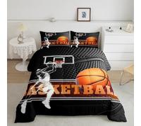 Basketball Decor Comforter Set Double 3 Pcs,Sketch Basketball Player Decor Bedding Set for Kids Boys Teens Adults,Abstract Stripes Print Sports Comforter Duvet Set 2 Pillowcases