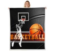 Basketball Decor Throw Blanket Queen Sketch Basketball Player Decor Fleece Blanket for Kids Boys Teens Adults Abstract Stripes Print Sports Style Fuzzy Blanket for Party Couch