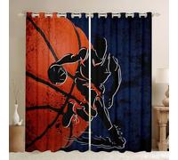 Basketball Decor Window Curtains Basketball Player Silhouette Decor Window Drapes for Kids Boys Teens Adults Black Blue Graffiti Sports Style Curtains for Living Room 2 Panels 46Wx54L