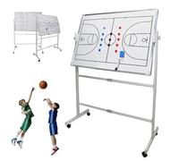 Basketball Dry Erase Coaching Board, Double-Sided Wheeled Whiteboard with 360° Flip Panel, Magnetic Markers & Eraser for Training