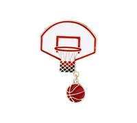 Basketball Dunk Net and Ball Dangling Novelty Brooch for Women Men Red Enamel Pin Fashion Creative Lapel Pins Jacket Badge Bag Backpack Shirt Decor Jewelry Birthday Gift for Sports Lover Fans