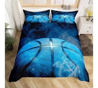Basketball Duvet Cover Double Blue Bedding Set 3D Print Soft Microfiber Quilt Covers 200x200 cm with Zipper Closure and 2 Pillowcases 50x75 cm for Adults D.1672