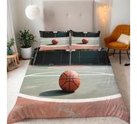 Basketball Duvet Cover Double Court Bedding Set 3D Print Soft Microfiber Quilt Covers 200x200 cm with Zipper Closure and 2 Pillowcases 50x75 cm for Adults J.2992