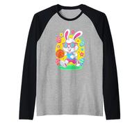 Basketball Easter Bunny with Eggs for Kids Raglan Baseball Tee