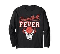 Basketball Fever Cursive Red Hoop Motion Sports Basketball Long Sleeve T-Shirt