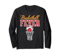 Basketball Fever Orange Script Bold Red Letter Sports Fan Long Sleeve T-Shirt