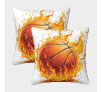 Basketball-fire-dynamic-cartoon-style-flame-effect Pillow Covers 2 Pack Cozy Pillowcase Art Cushion Cover Polyester Decor Couch Living Room 50x50cm