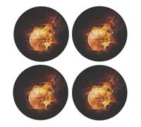Basketball Fire,Round MDF Cork Coasters, Mugs Pad, Cups Mat Set of 4 Drinks Coasters