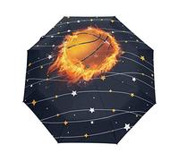 Basketball Fire Star Automatic Foldable Umbrella UV Protection Auto Open Close Folding Sun Blocking Umbrellas for Travel Women Boys Girls