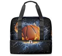 Basketball Fire Water Sports Duffle Bag for Women Men Kirls Boys Girls 21 L Weekend Overnight Bags Wet Seperated Tote Bag for Travel Gym Yoga