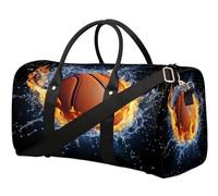 Basketball Fire Water Travel Duffle Bag for Women Men Girls Boys Weekend Overnight Bags 22.7 L Tote Cabin Luggage Bag for Sports Gym Yoga