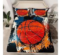 Basketball Fitted Sheet Super King Size Vintage 3D Fitted Sheets Deep Pocket 12 inch 30 cm Bottom Sheet Ultra Soft Microfibre Bedding Set with 2 Pillowcases a.6395