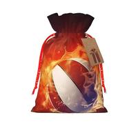 Basketball Flames And Waterdrops Burlap Drawstring Gift Bag With Tag, Reusable Linen Pouch For Christmas, Birthday, Party, Small Gift Packaging S