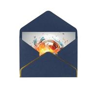 Basketball Flames And Waterdrops Luxury Pearl Paper Greeting Card With Gold Border, Blank Inside, With Envelope - Birthday, Wedding, Christmas, Valentine
