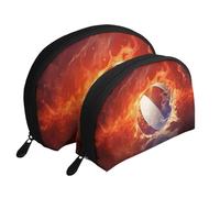 Basketball Flames and Waterdrops Portable Shell Cosmetic Bag Set - Travel Makeup Organiser with Zipper & Inner Compartments