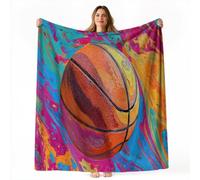 Basketball Fluid Warm Flannel Fleece Throw Blanket, Modern Minimalist Soft Cozy Printed Bed Blanket, Multicolor Lightweight All Season Blankets for Couch Sofa Napping Travel Home, 220 x 240 cm