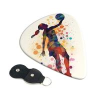 Basketball Girl Pattern Guitar Picks 6 Pack with Leather Guitar Pick Holder Keychain, Plectrum Key Fob Cases Bag, Abstract Art Plectrum for Acoustic Electric Guitar, Ukulele 0.96mm