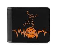 Basketball Heartbeats Bi-fold Men's Wallets with 6 Card Slots Slim Travel Purse Leather Money Clip